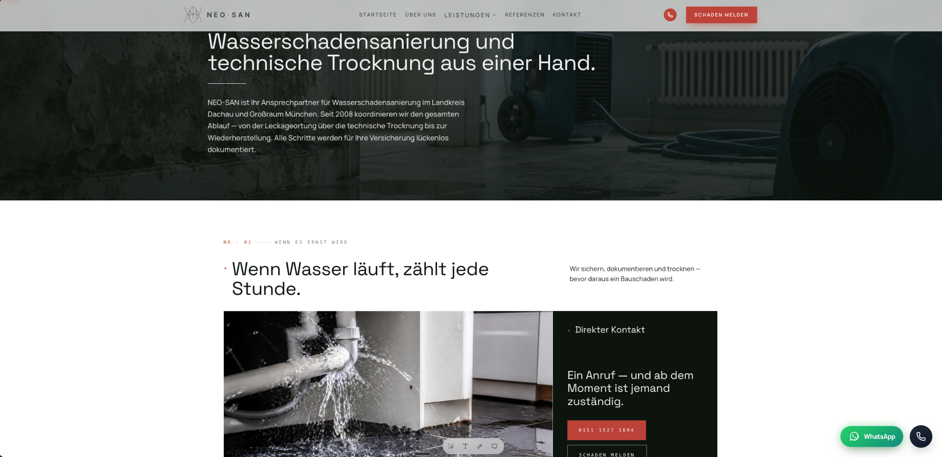 Webdesign für Wasserschadensanierung – Beispiel Kundenseite